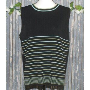 Dressbarn Black Women's Sweater Vest Top 18/20 Striped Casual Pullover Crewneck